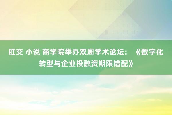 肛交 小说 商学院举办双周学术论坛： 《数字化转型与企业投融资期限错配》